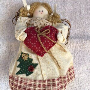 Vintage country angel tree topper/mantle decoration with twig wings, 8 inches